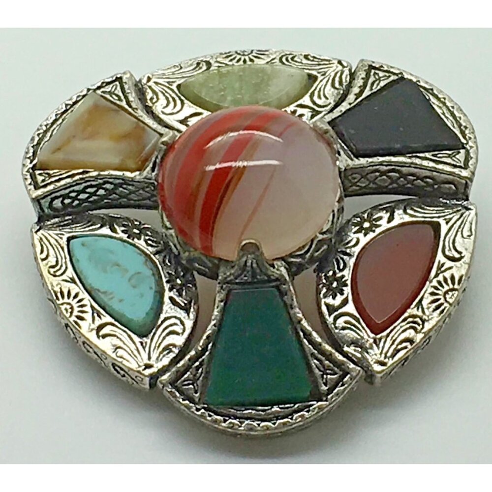 Miracle Brooch Pin Faux Agate Kilt  Celtic Shield Scottish Shawl Scarf